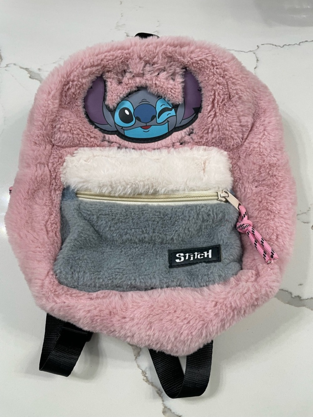 Zara Pink Plush Stitch Kids Backpack with Gray Pocket